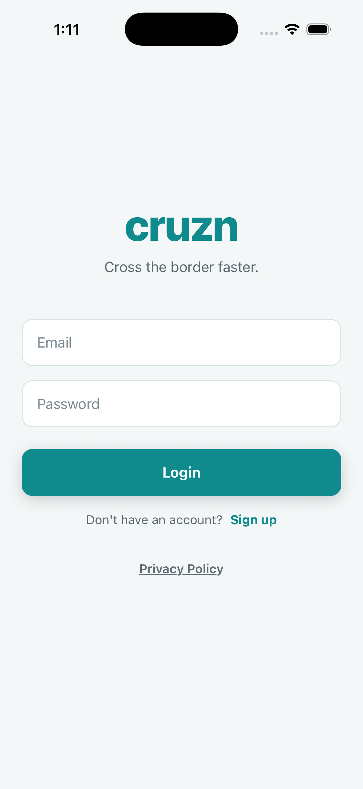 Cruzn iPhone login screen